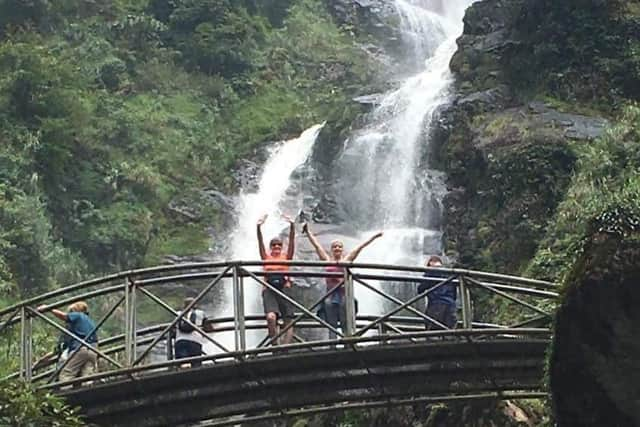 Triumphant trekkers Alison and Paula pictured in Vietnam