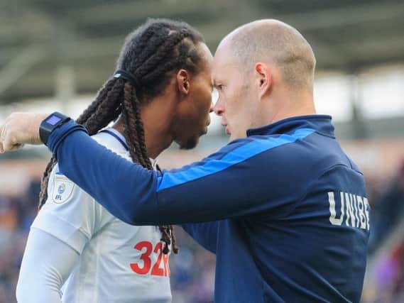 Preston boss Alex Neil dishes out instructions to Daniel Johnson at Hull on Saturday