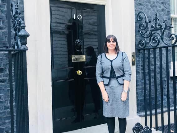 VIP: Christine Parkinson outside 10 Downing St