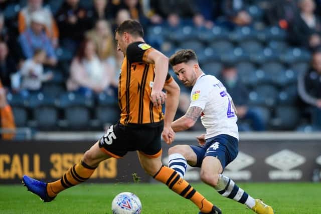 Sean Maguire goes for goal against Hull on his return to the Preston North End starting line-up.
