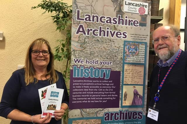 Joan Clayton and Peter Bamford from the Lancashire Family History and Heraldry Society