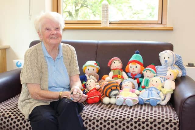Helen Harrison from Adlington knitted toys for Derian House