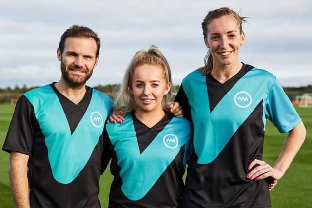 Liv Cooke is the first freestyle footballer to join Common Goal, an initiative looking to get footballers to give a percentage of their wage to football charities. Pictured Manchester United footballers Juan Mata - the founder of Common Goal - and Siobhan Chamberlain (Photos and Video courtesy of Liv Cooke)