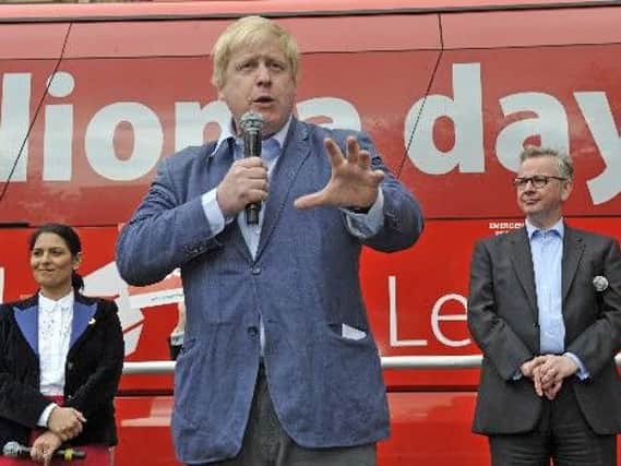 Boris Johnson makes his Vote Leave speech in Preston along with Michael Gove and Priti Patel as they bring their Brexit roadshow to Lancashire