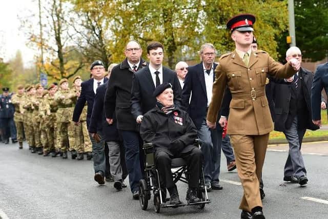 Remembrance service parade in Leyland