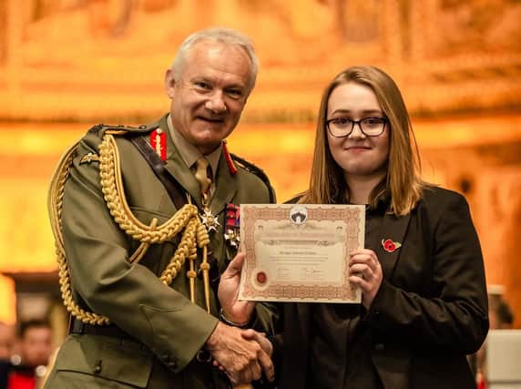 Morrigan Atherton with General Sir Gordon Messenger at the Never Such Innocence Awards (Photo: The Other Richard)