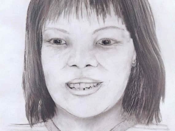 Artist's impression issued by North Yorkshire Police of the mystery woman, whose body was found by walkers in a remote hillside stream in North Yorkshire on September 20 2004.