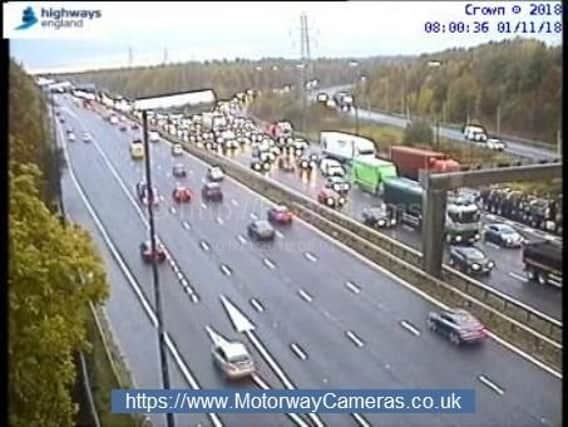 Delays as one lane closed on the M6 northbound following collision. Image: www.motorwaycameras.co.uk