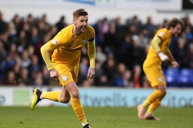 Paul Gallagher after scoring for Preston against Ipswich
