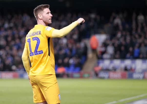 Preston North End's Paul Gallagher celebrates scoring his side's equalising goal