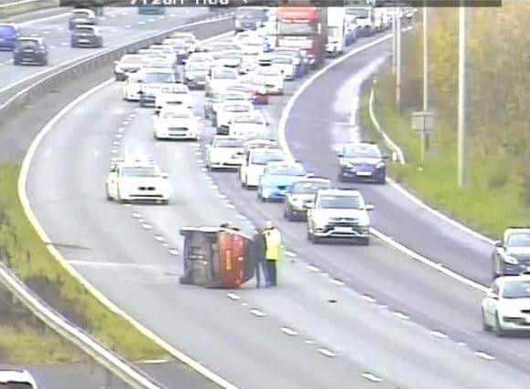 A car has overturned on the M6.