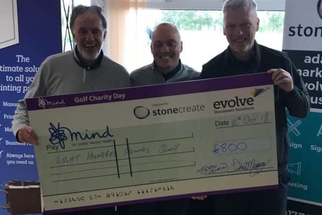 Mark Lawrenson, Daniel Maddox, David Moyes at the charity golf day for Mind
