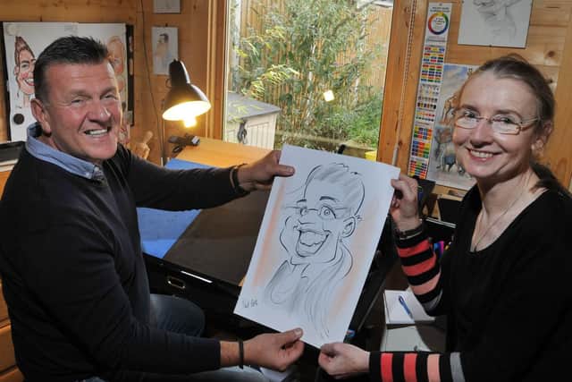 Paul and Fiona with Paul's quick caricature