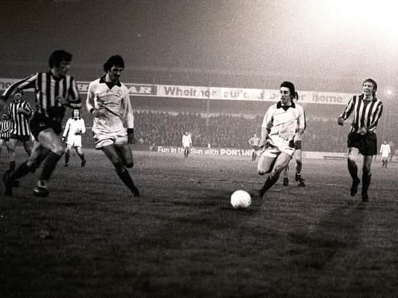 Preston strikers Mel Holden and Mike Elwiss on the attack against Blyth Spartans in 1974