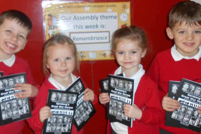 Pupils at Garstang Community Primary School with copies of the books donated by Garstang Historical Society.