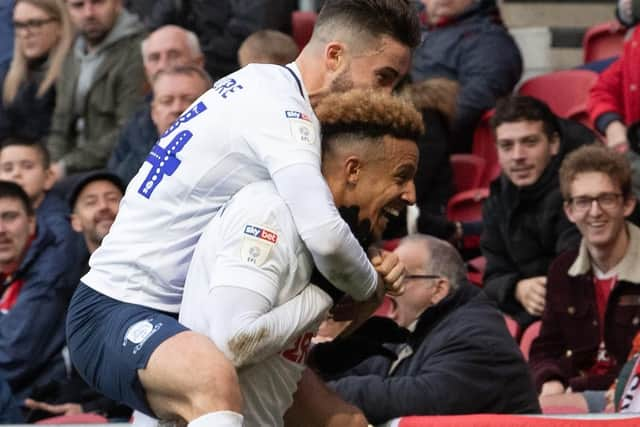 Sean Maguire congratulates Callum Robinson on scoring what turned out to be the winning goal