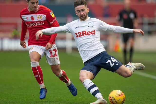 Maguire again led the line for PNE as he continued his return from injury