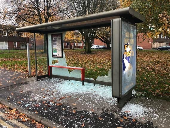 Vandals smash glass at three bus stops and telephone kiosk in Preston