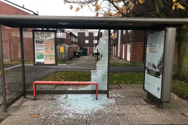 Vandals smash glass at three bus stops and telephone kiosk in Preston
