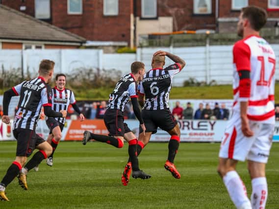 Courtney Meppen-Walter celebrates his goal for Chorley against Doncaster