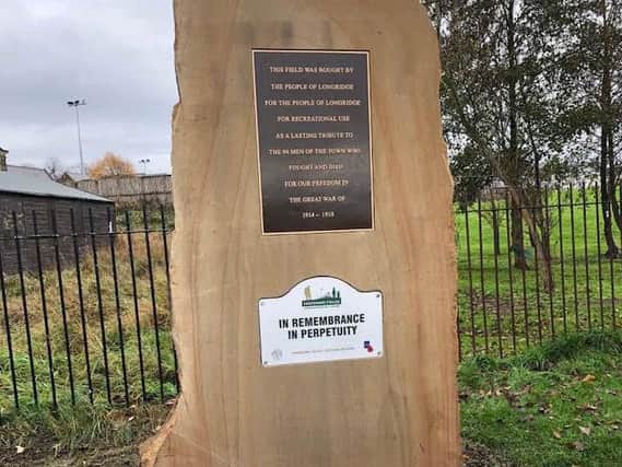 New plaque marking Longridge Recreational Grounds re dedication