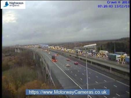 Delays are building on the M6 southbound after a crash caused a car to overturn.