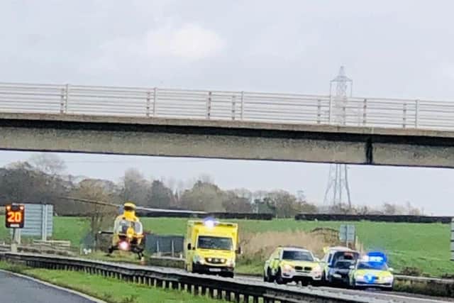 Emergency services at the scene of an incident on the M55.