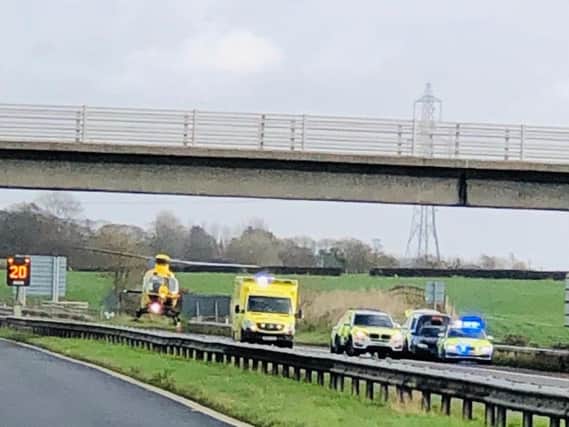 Emergency services at the scene of an incident on the M55.