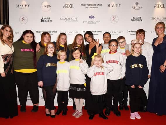 The Global Gift Gala London 2018 held at Rosewood London: Victoria Beckham,Holly Branson and Princess Beatrice of York. Charlie Catterall, of Chorley, is pictured front row wearing a gold bow headband and blue jumper
Justin Goff/Goff Photos