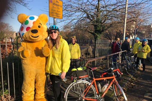 Nicola with Pudsey on a stop off during Power to the Tower with BBC Lancashire #teamgraham
