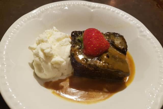 Chocolate brownie with honeycomb ice cream