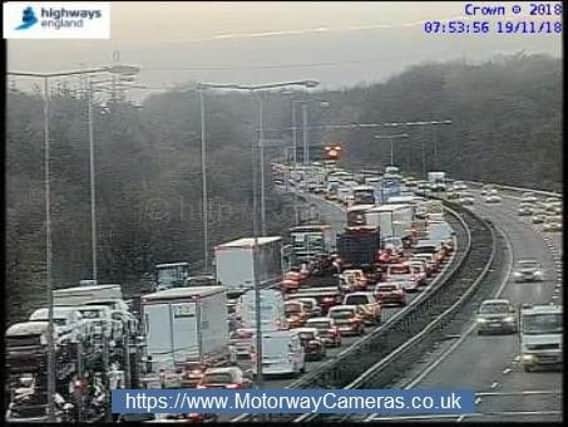 Heavy traffic on the M6 northbound between junctions 23 and 26