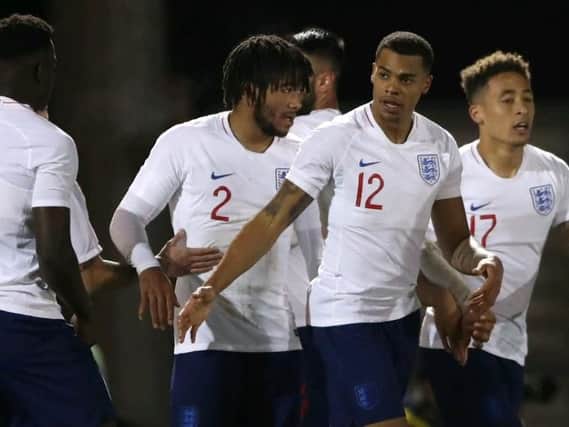 Lukas Nmecha celebrates scoring for England's Under 20s on Monday night