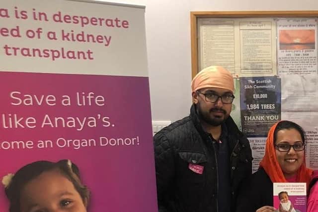Anaya's parents Joety and Amrik are travelling the country appealing for people of the South Asian ethnicity to consider becoming organ donors.
