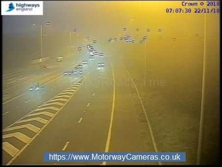 Traffic on the M65 westbound on 22 November