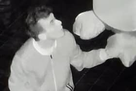 An image taken from the CCTV at Denver Peel's home which caught the vandalism taking place.
