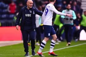 PNE boss Alex Neil delivers instructions to Tom Barkhuizen during the 4-1 win over Blackburn