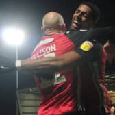 Morecambe celebrate Kevin Ellison's goal on Saturday