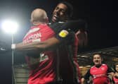 Morecambe celebrate Kevin Ellison's goal on Saturday
