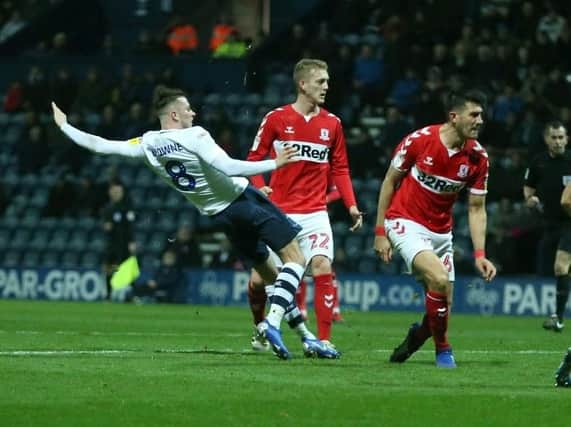 Alan Browne shoots Preston into the lead against Middlesbrough