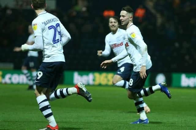 Alan Browne celebrates his goal for PNE against Middlesbrough