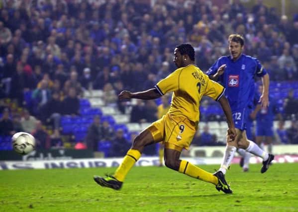 Ricardo Fuller fires North End into the lead against Birmingham City at St Andrew's in November 2002