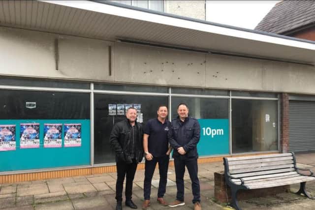 L-R: Warren Ward (owner), David Dean (builder) and Neil Anyon (architect), outside the former supermarket building in Liverpool Road, Penwortham