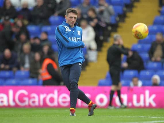PNE youngster Jack Baxter during the warm-up at Birmingham