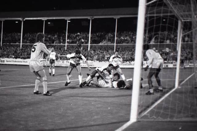 PNE's Alex Jones, Oshor Williams and Gary Brazil are involved in a goalmouth scramble against Northampton