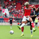 Middlesbrough's Britt Assombalonga (right) and Bristol City's Lloyd Kelly clash during the Sky Bet Championship match at Ashton Gate, Bristol.