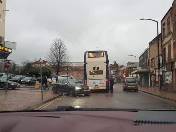 A Preston Bus broke down on Church Street causing motorists to mount pavements to get round it.