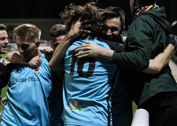 Chorley players celebrate after Josh O'Keefe equalises in the last minute (photo: Josh Vosper)