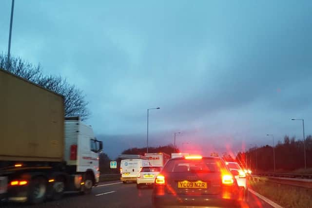 Traffic on the M6 northbound is at a standstill near Charnock Richard Services.