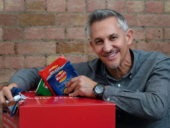 Gary Lineker giving his backing to the Walkers crisp packet recycling scheme Pic: Andrew Parsons/Parsons Media